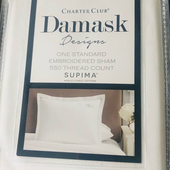 “Mr” and “Mrs” Standard Sham Set of Two White NWT 550 thread count - Picture 4 of 5